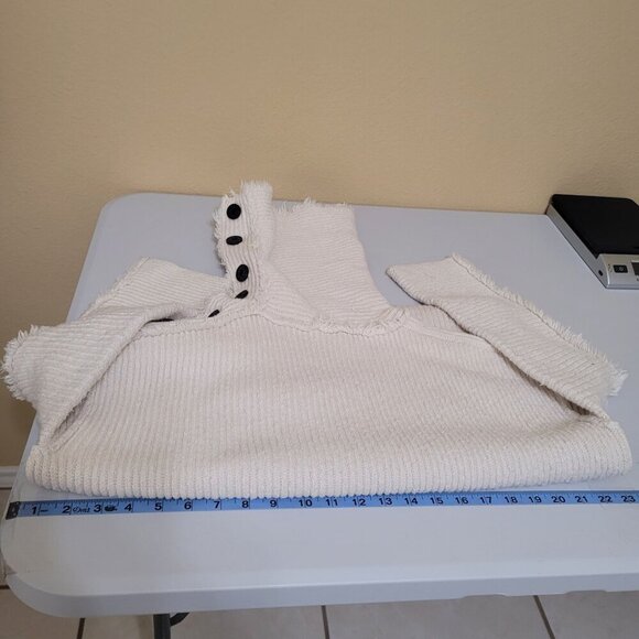 Free‎ People Neutral Chunky Ribbed Knit Fold Over Cowl Neck Button Sweater XS - Picture 5 of 8